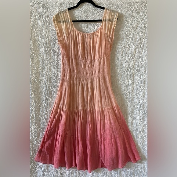 Mlle Gabrielle Cap Sleeve Keyhole Tie Cinched Waist Tiered Peasant Midi Dress - Picture 3 of 8